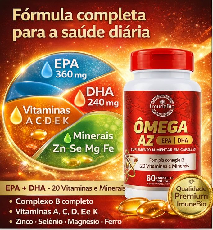 Ômega 3 Multivitamínico A-Z - 20 Vitaminas e Minerais + EPA DHA 1400 mg- 60 Caps